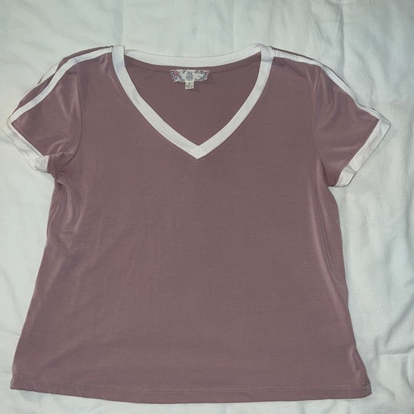 Pink Rose Mauve Stripped Shoulder Tee - Picture 1 of 2